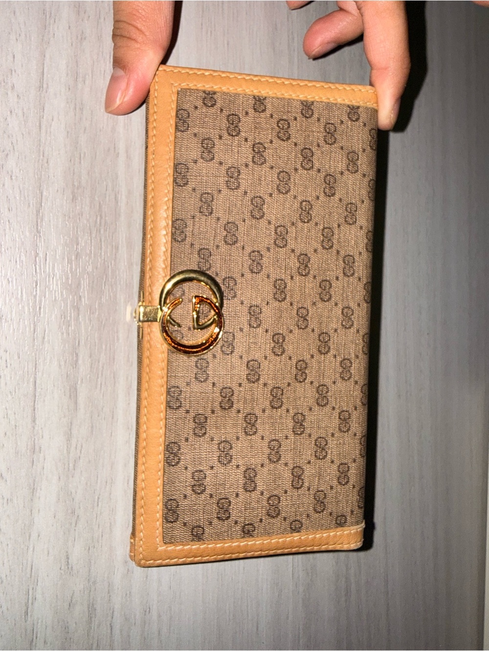 Gucci Monogram Canvas Continental Wallet in Tan and Brown